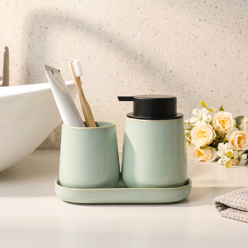 BosilunLife Nordic Bath Foaming Bathroom Set 3-Piece Light Green Recycled RebornClay™