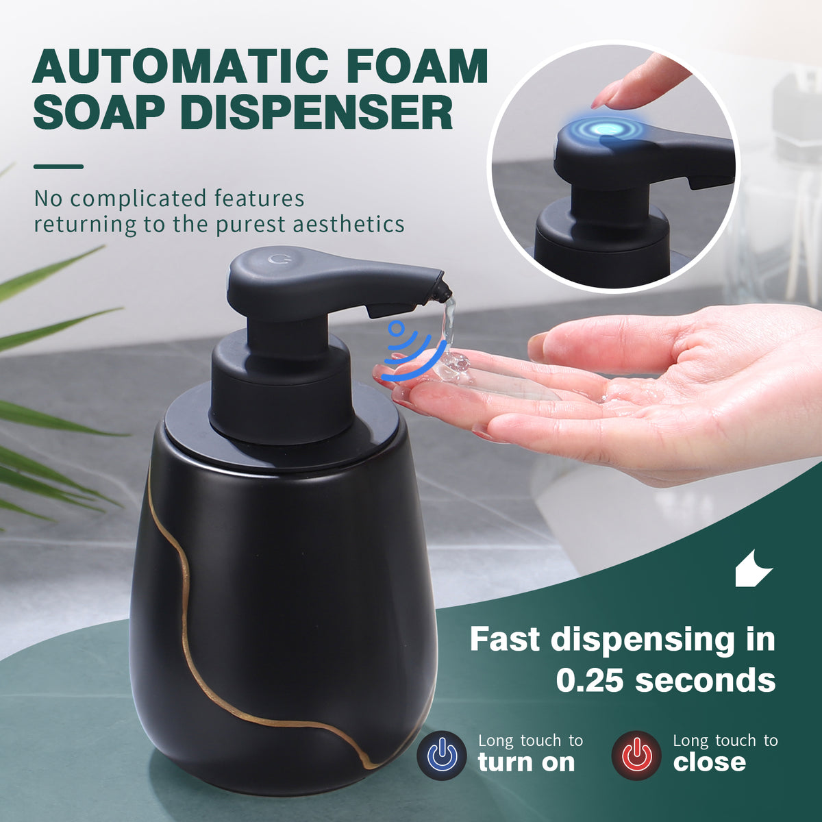 BosilunLife Nordic Garden Automatic Liquid Soap Dispenser 17 oz Recycled RebornClay™ Black