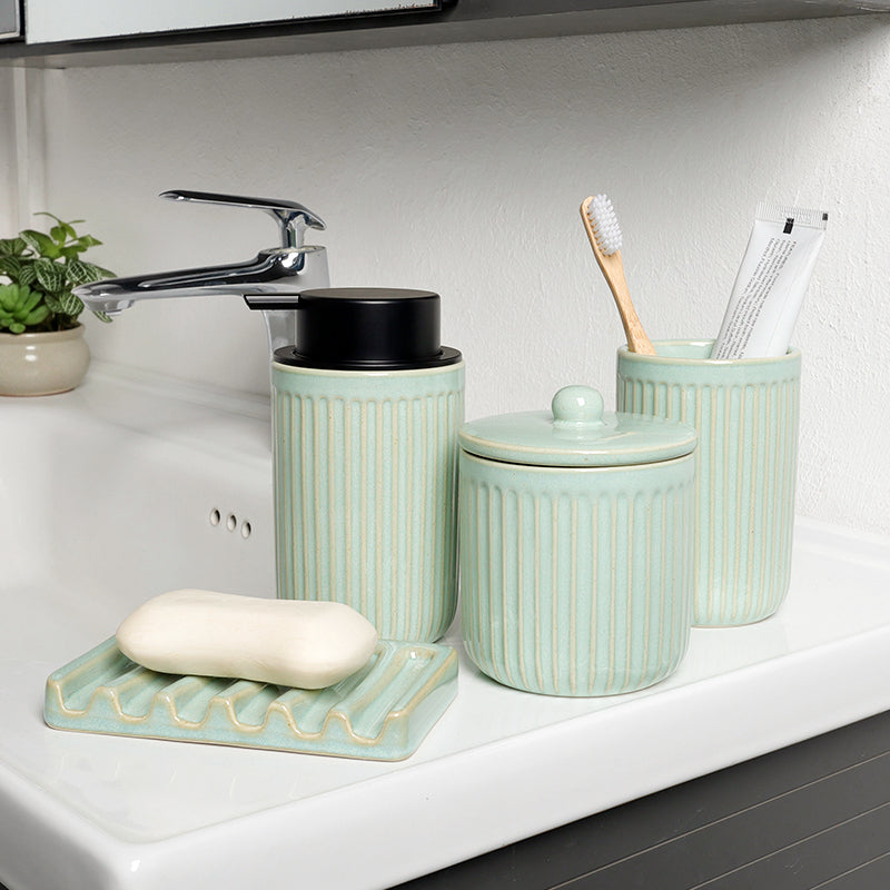 BosilunLife Light Green Pockmark Foaming Bathroom Set 4-Piece Recycled RebornClay™