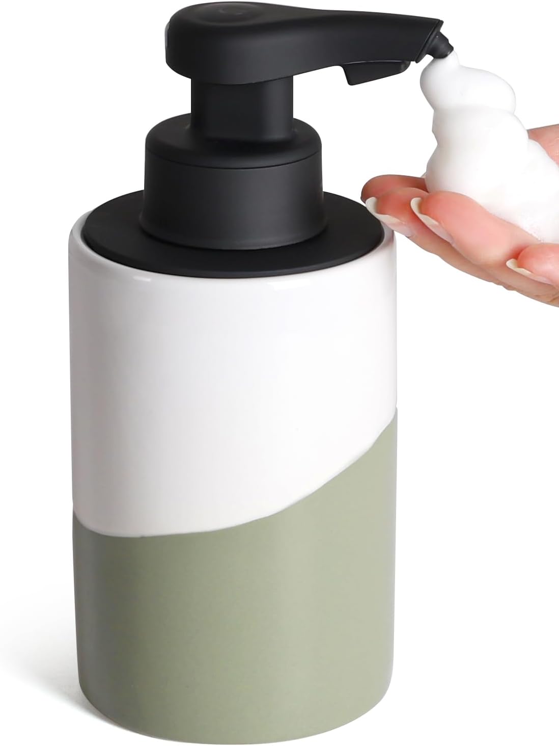 BosilunLife Automatic Soap Dispenser White-Green Recycled Ceramic