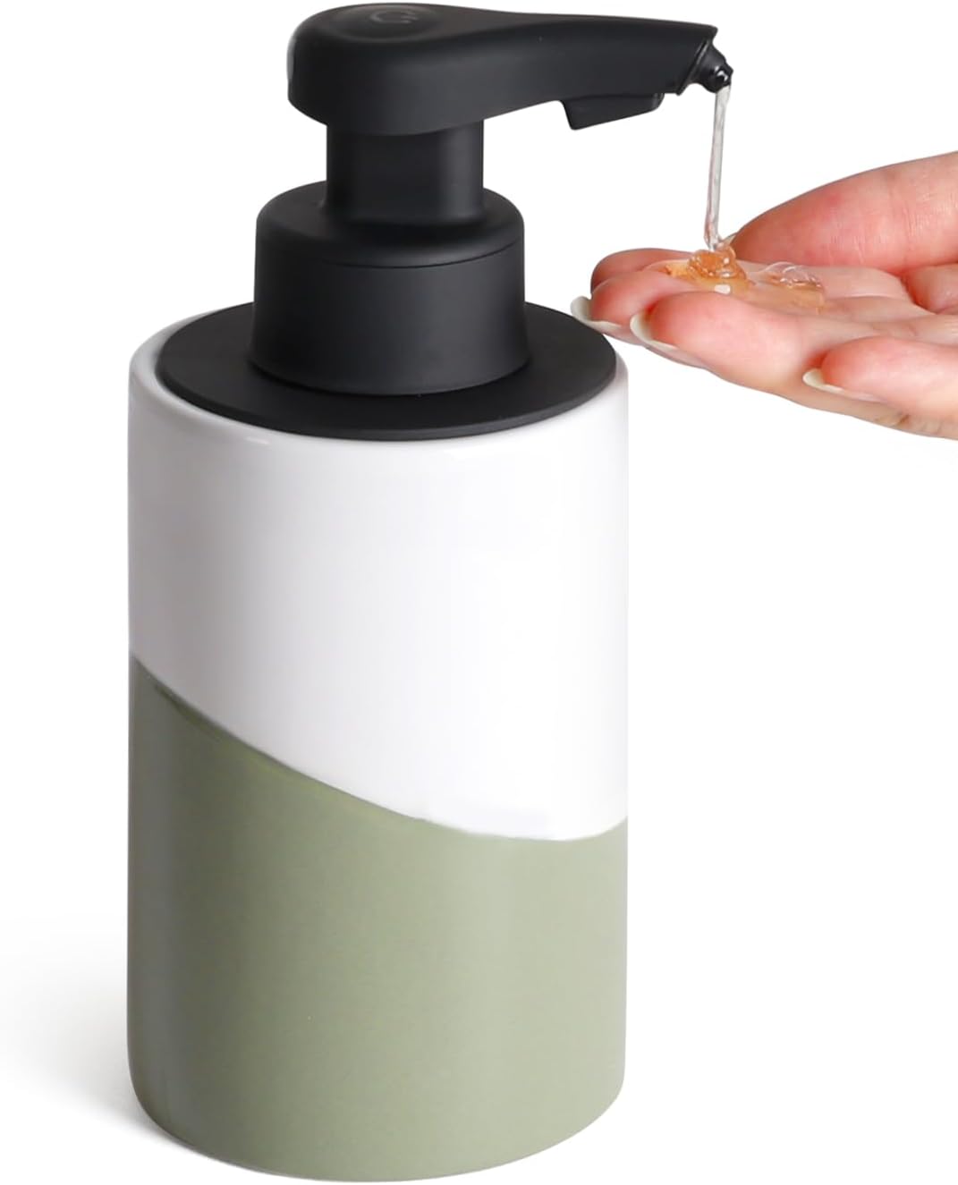 BosilunLife Automatic Soap Dispenser White-Green Recycled Ceramic