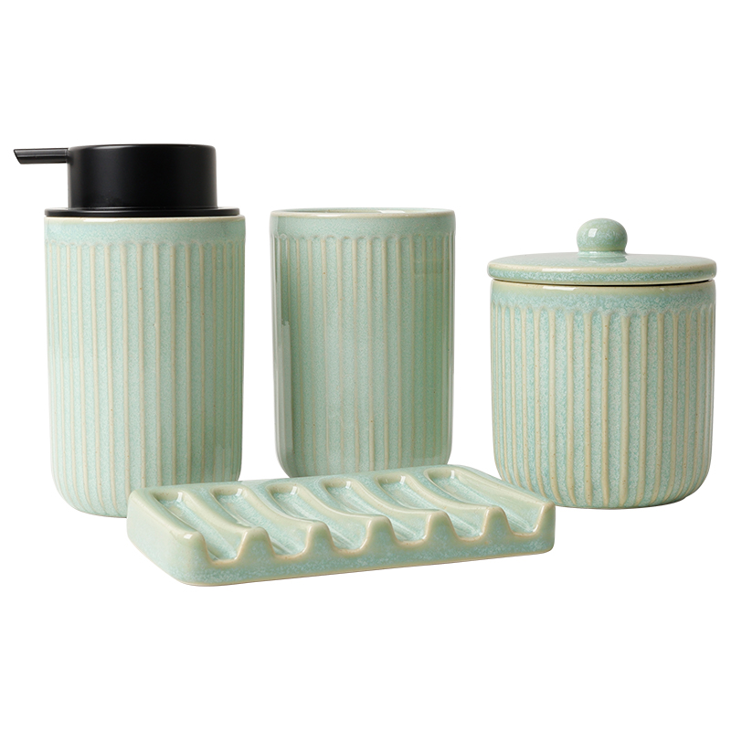 BosilunLife Light Green Pockmark Foaming Bathroom Set 4-Piece Recycled RebornClay™