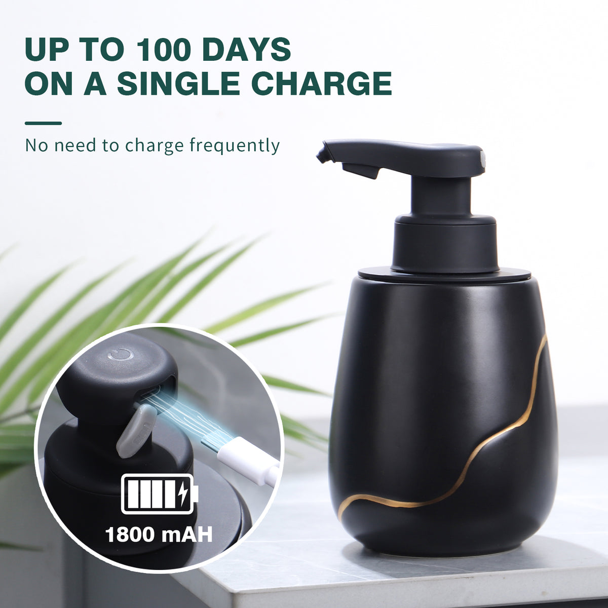 BosilunLife Nordic Garden Automatic Liquid Soap Dispenser 17 oz Recycled RebornClay™ Black