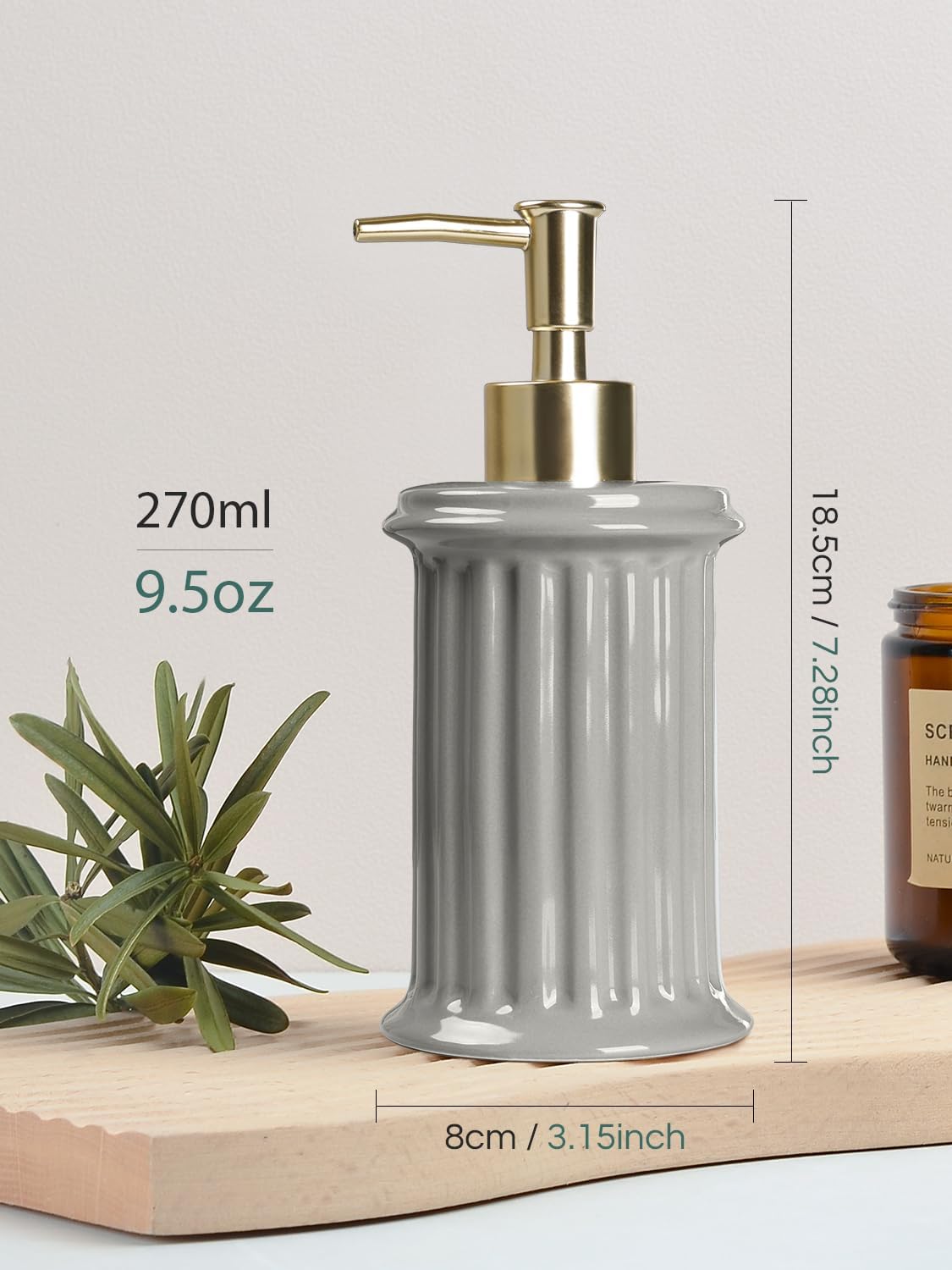 BosilunLife Roman Column Soap Dispenser Grey Recycled Ceramic Eco-Clay