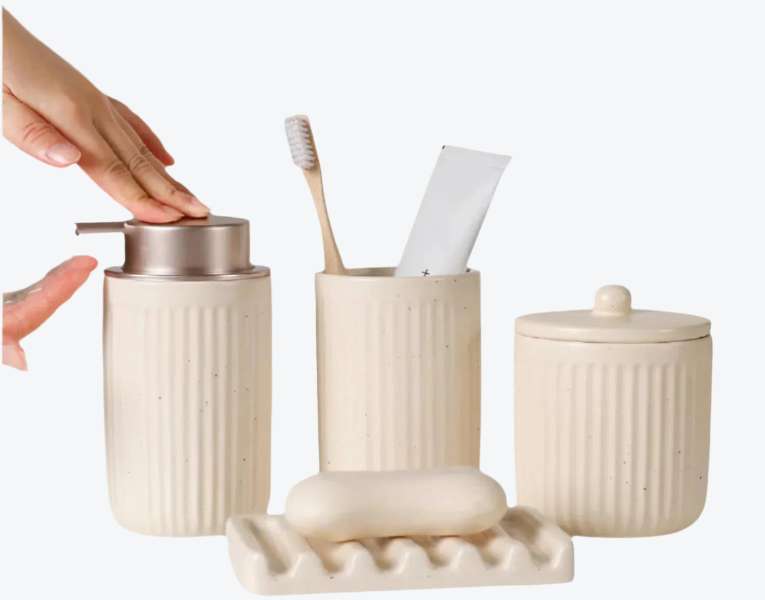 BosilunLife Badezimmer-Set, gestreift, Aprikose, 4-teilig, recycelte Keramik, Öko-Ton