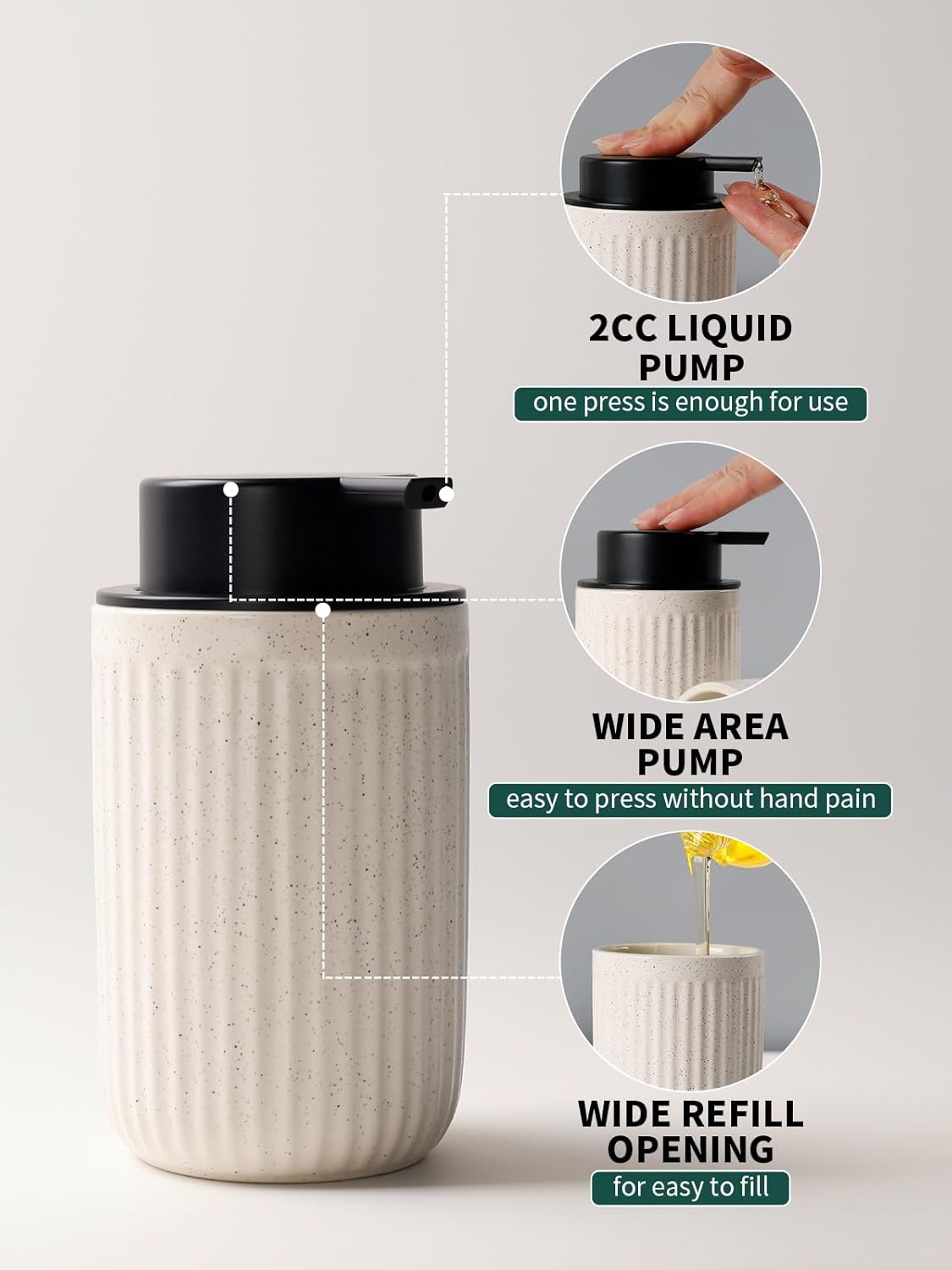 Dispensador de jabón Pockmark de cerámica reciclada y arcilla ecológica BosilunLife
