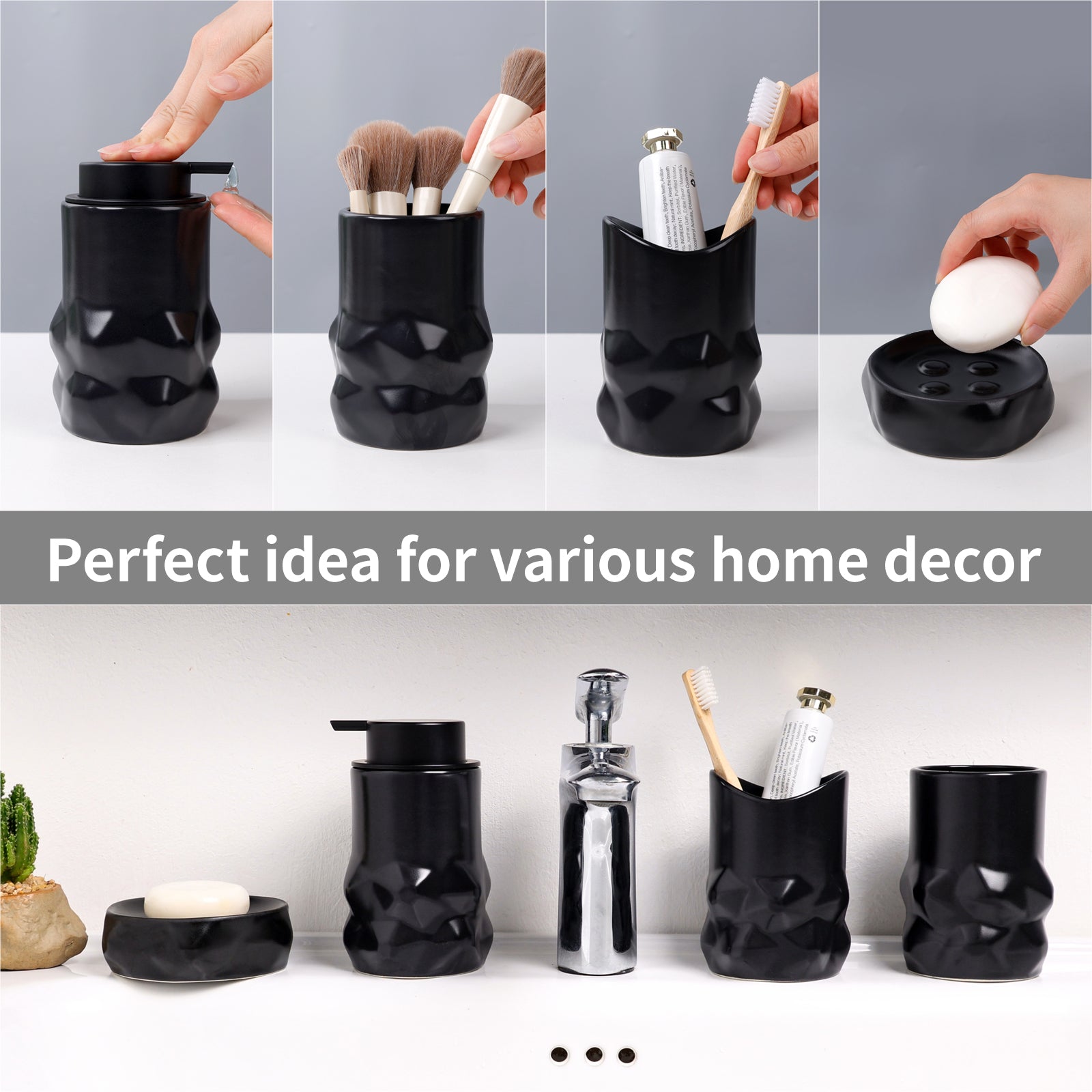 BosilunLife Modern Ceramic Diamond-Shaped Bathroom 5-Piece Set