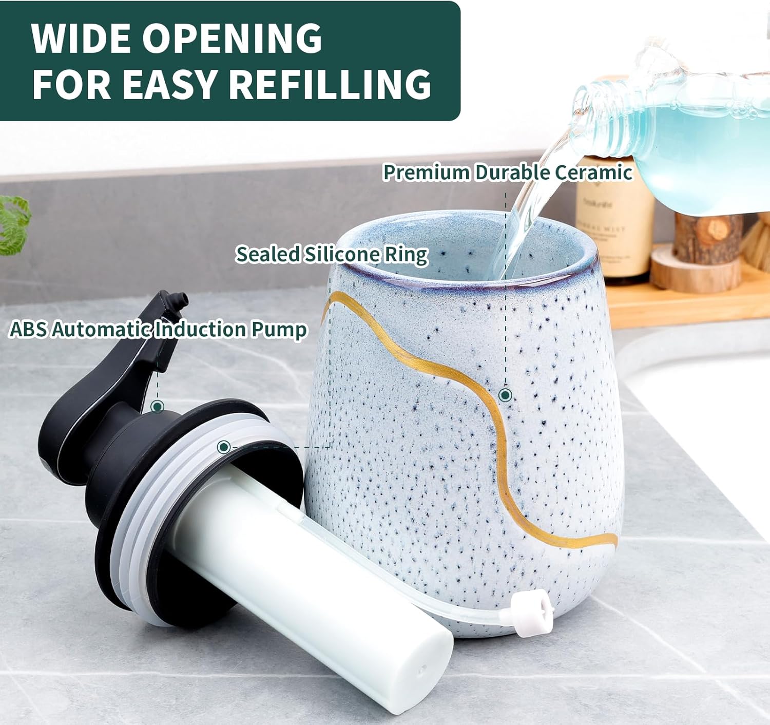 BosilunLife Nordic Garden Automatic Foaming Soap Dispenser Recycled Eco-Clay 17 oz