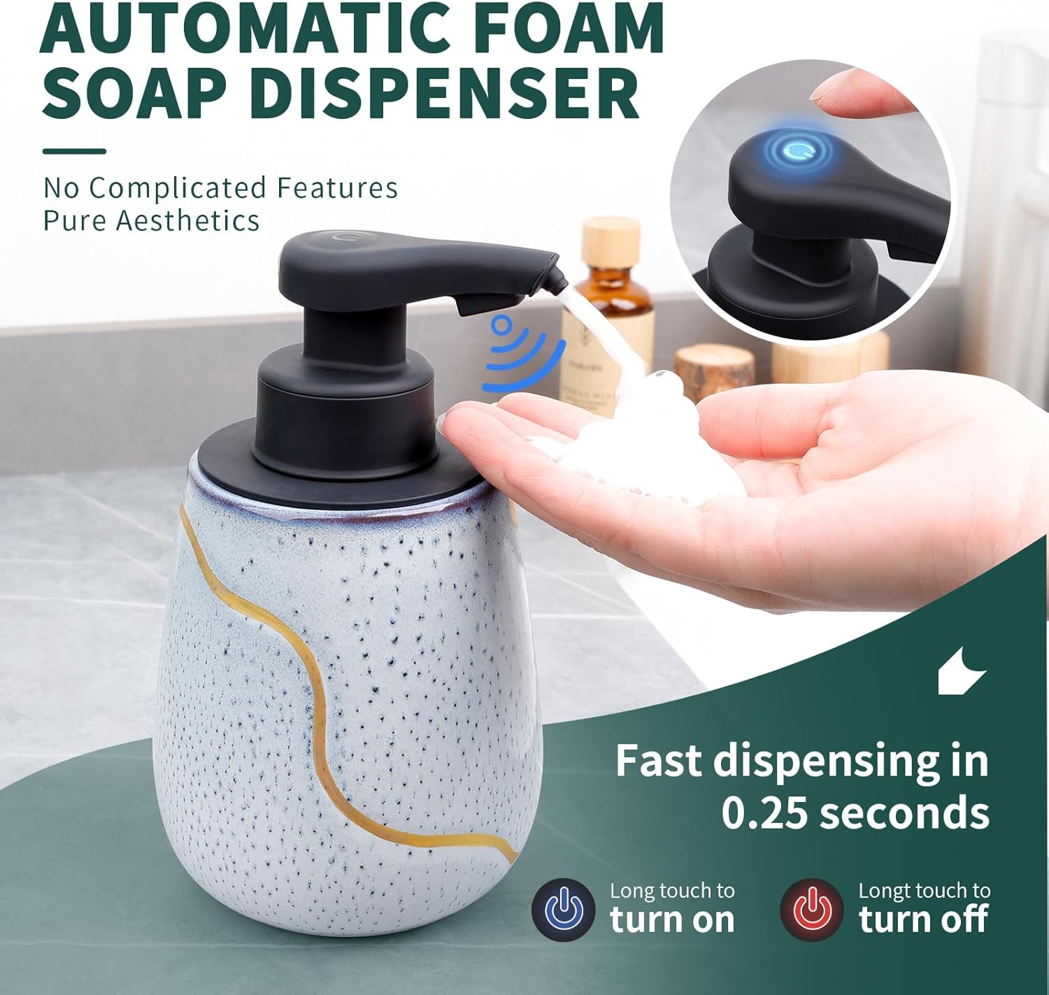 BosilunLife Automatic Foaming Soap Dispenser Recycled Eco-Clay 17 oz