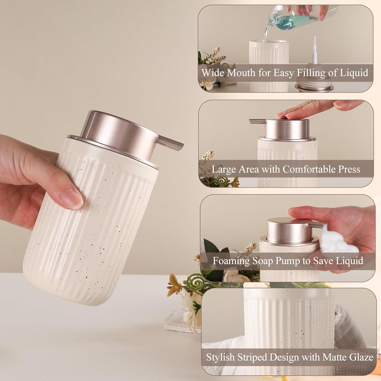Dispensador de jabón Pockmark de cerámica reciclada y arcilla ecológica BosilunLife