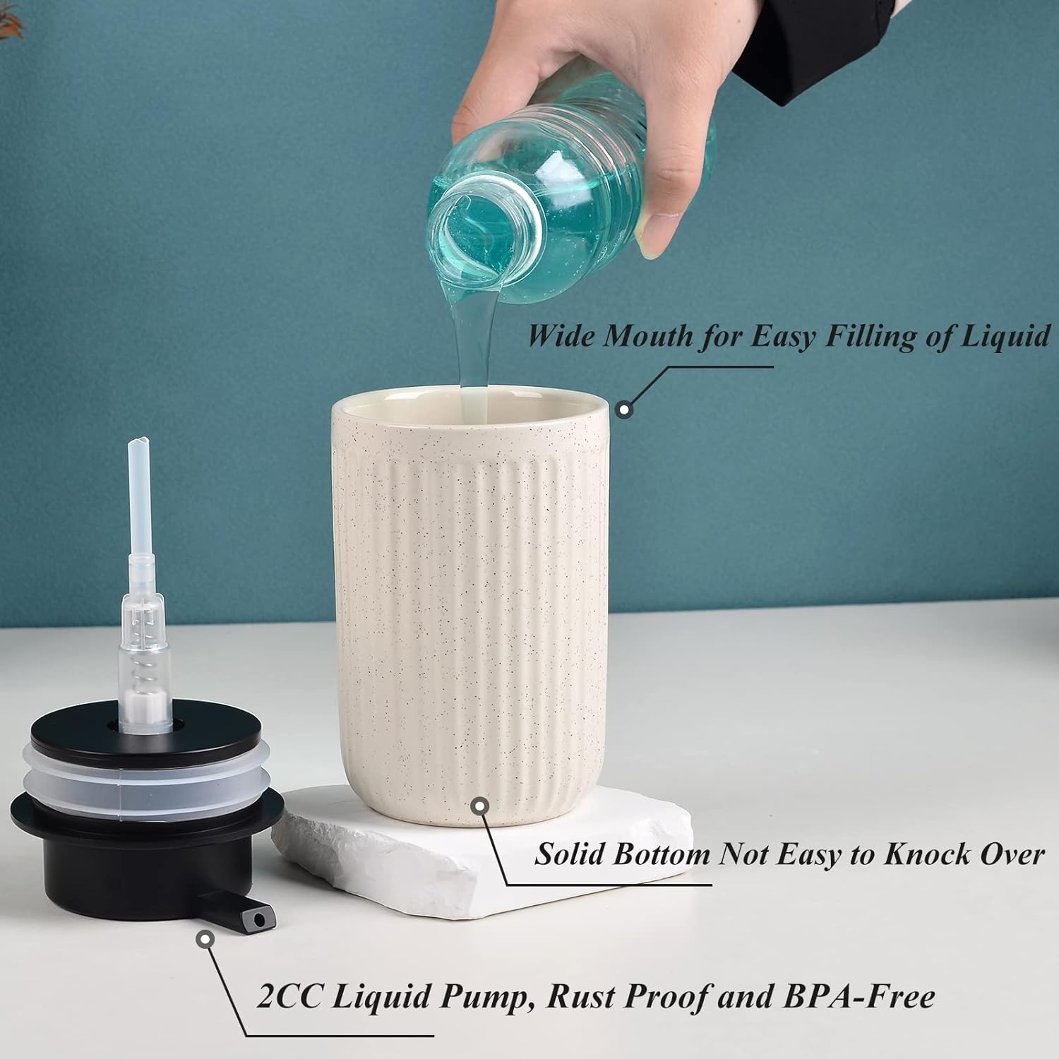 Dispensador de jabón Pockmark de cerámica reciclada y arcilla ecológica BosilunLife