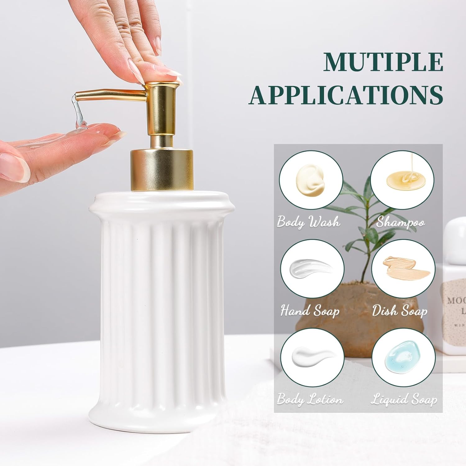 BosilunLife Roman Column Soap Dispenser White Recycled Ceramic Eco-Clay