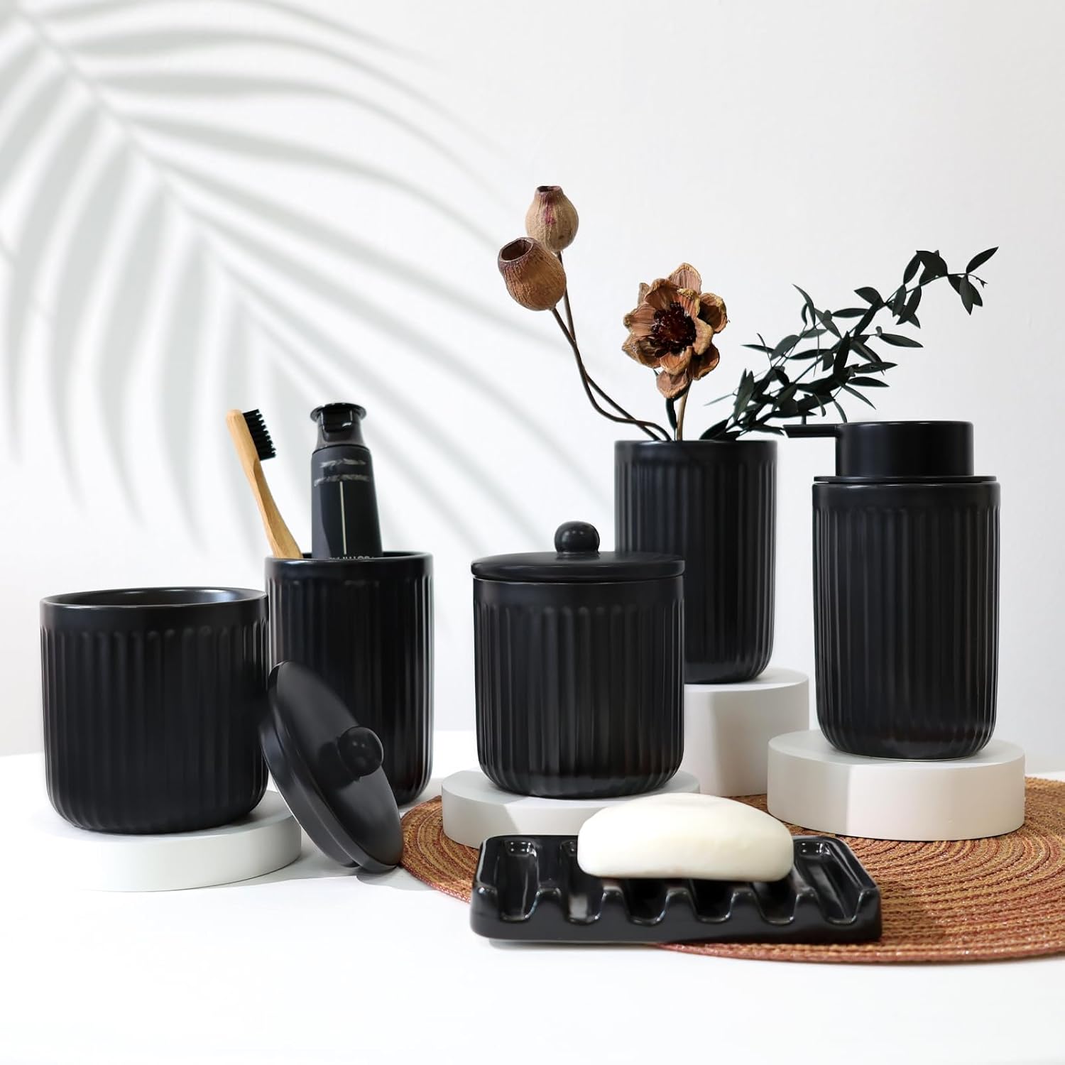 BosilunLife Pockmark 4-teiliges schäumendes Badezimmer-Set aus recycelter Keramik, Öko-Ton