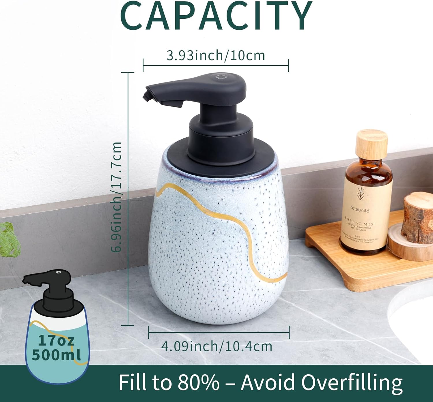 BosilunLife Nordic Garden Automatic Foaming Soap Dispenser Recycled Eco-Clay 17 oz