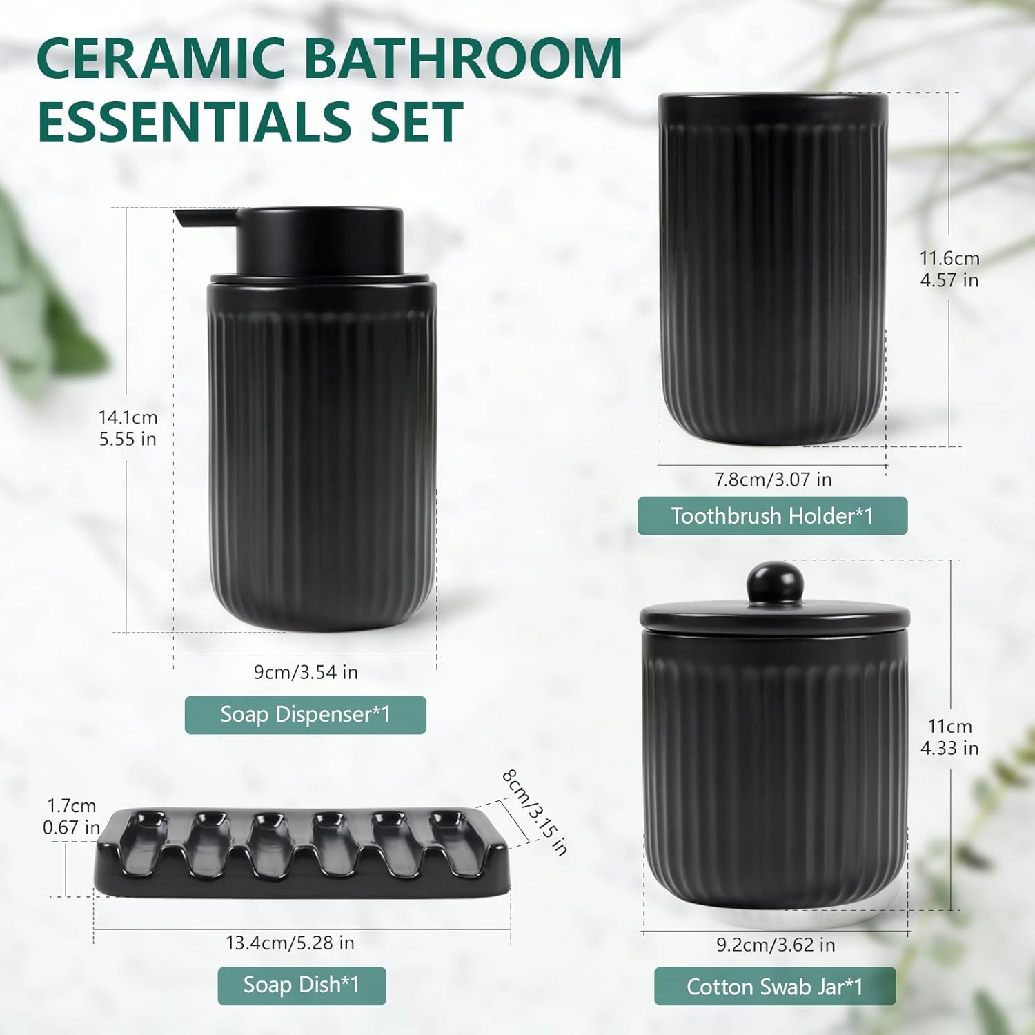 BosilunLife Pockmark 4-teiliges schäumendes Badezimmer-Set aus recycelter Keramik, Öko-Ton