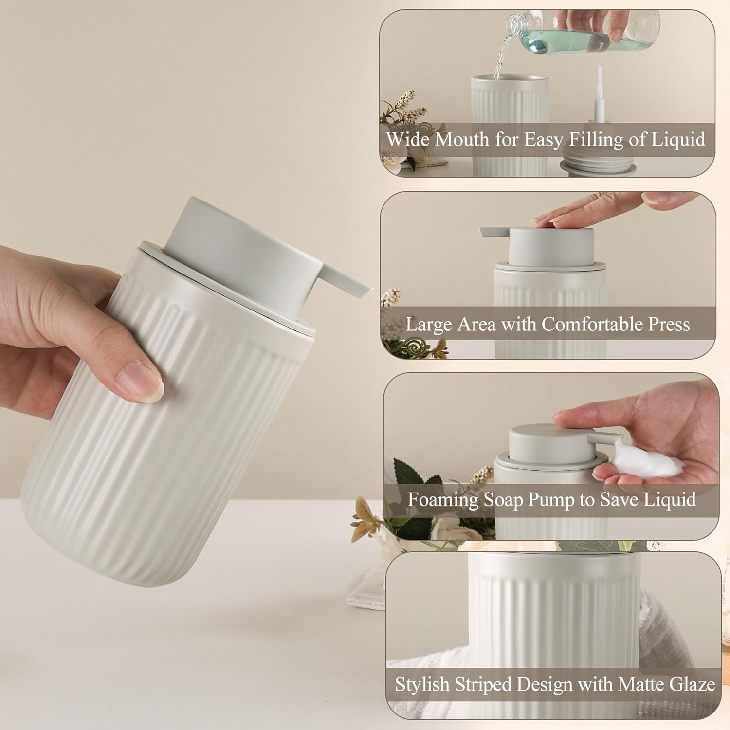 Dispensador de jabón Pockmark de cerámica reciclada y arcilla ecológica BosilunLife