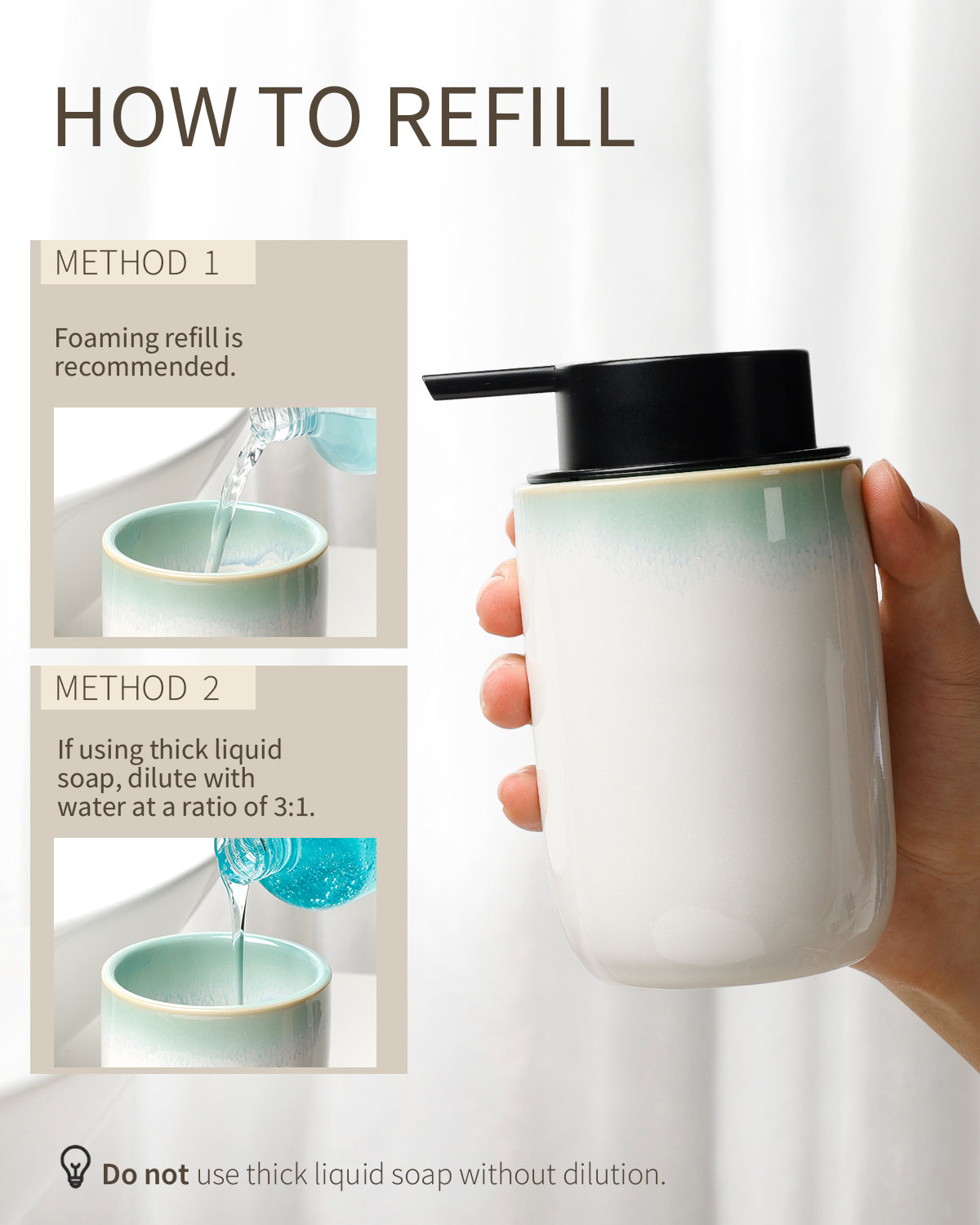 Distributeur de savon moussant mince BosilunLife en argile écologique recyclée, 355 ml (12 oz).