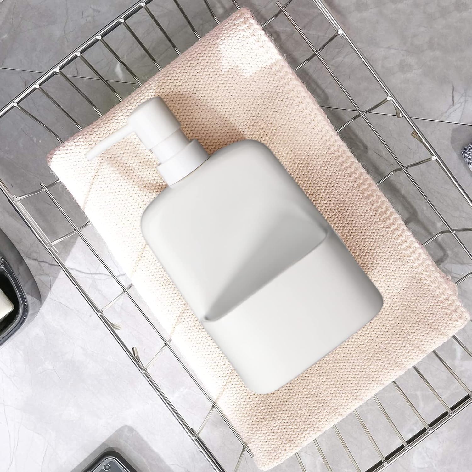 BosilunLife Soap Dispenser with Sponge Holder Liquid Recycled Ceramic Eco-Clay