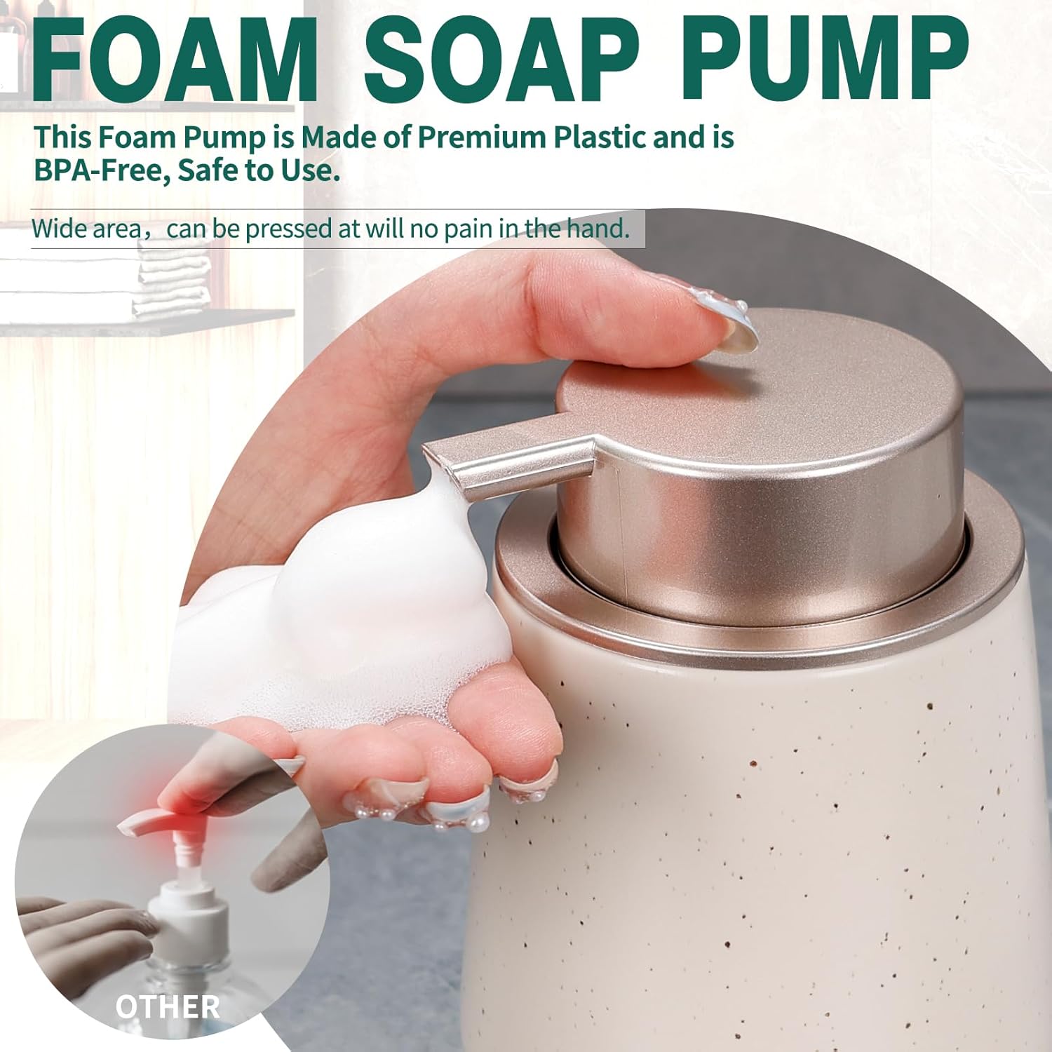 Dispensador de jabón espumoso BosilunLife de 355 ml (12 oz) de arcilla ecológica de cerámica reciclada