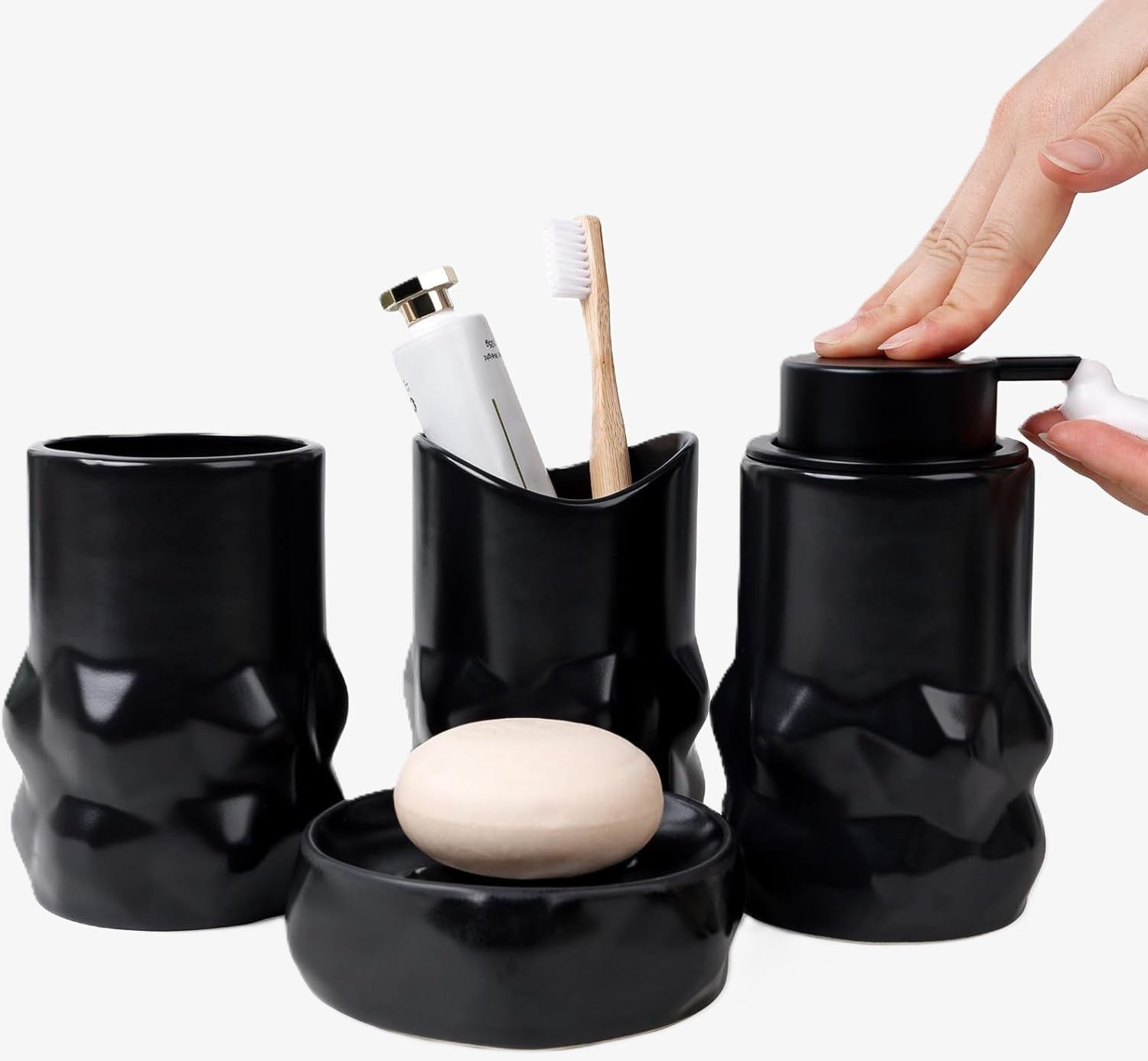 BosilunLife Diamond-Shaped Foaming Bathroom Set Recycled Eco-Clay