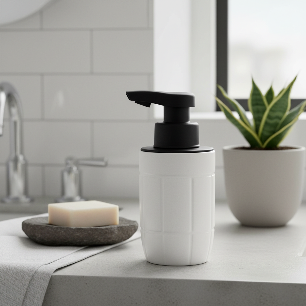 Eco-Brutalism Soap Dispenser Close-up Lifestyle