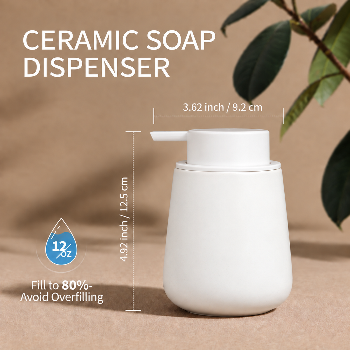 Distributeur de savon liquide BosilunLife en caoutchouc recyclé et argile écologique, 355 ml (12 oz).