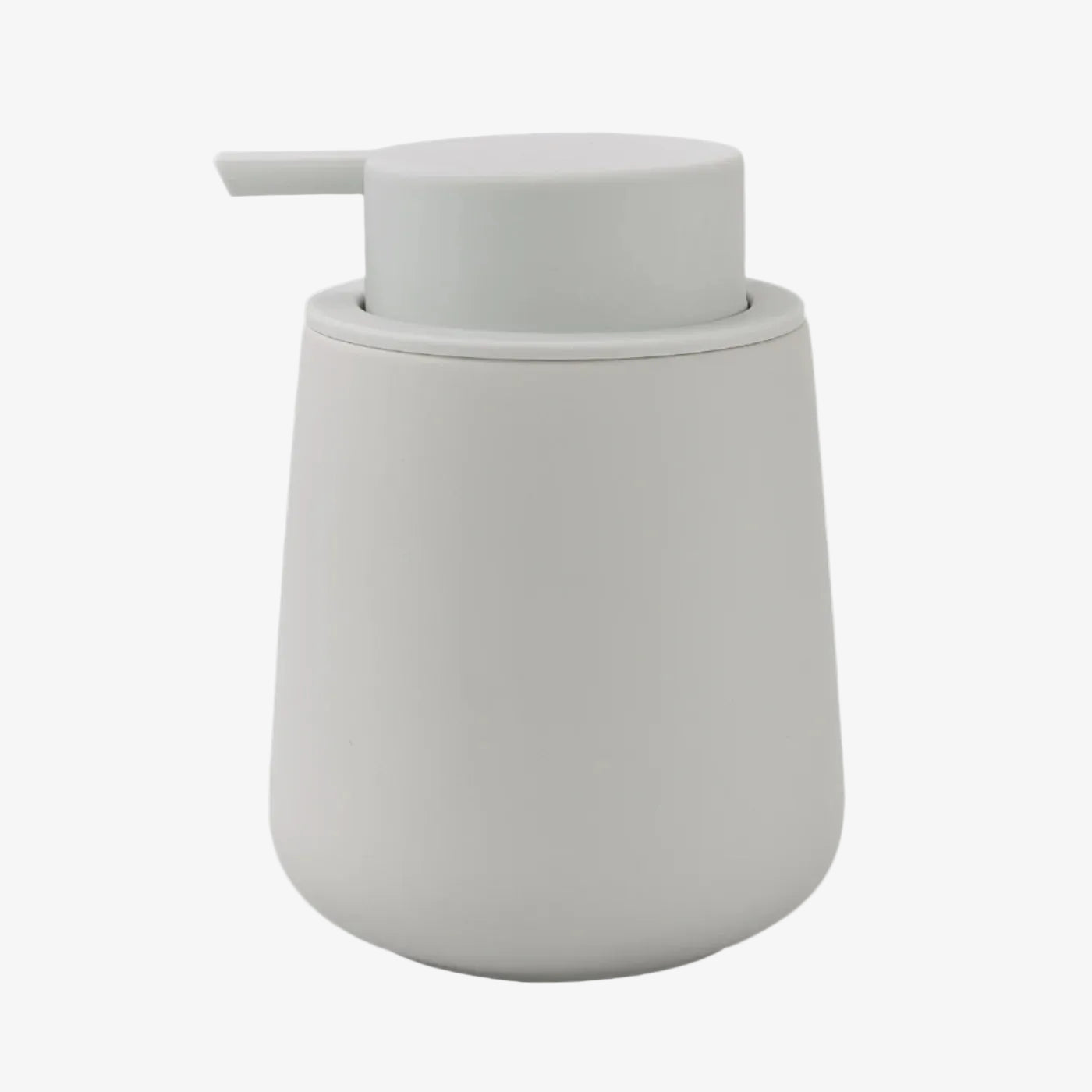 Gray soap dispenser on a white background