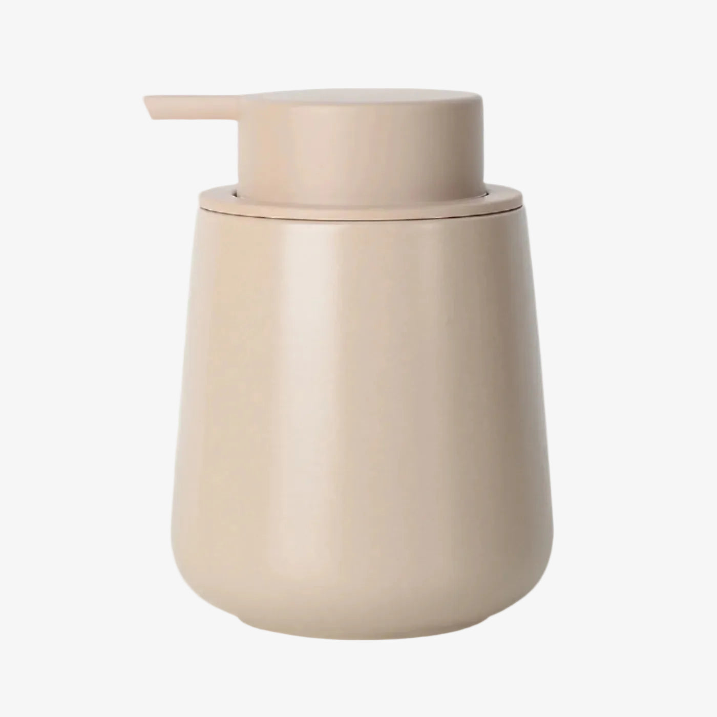 Beige soap dispenser on a white background