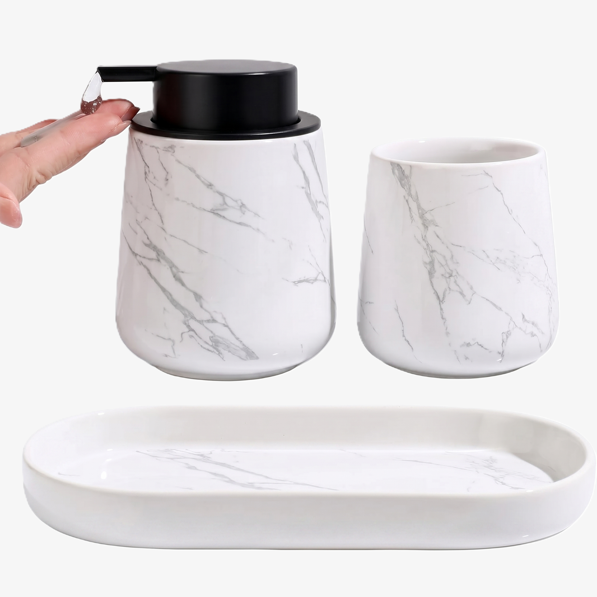 BosilunLife Marble Liquid Bathroom Set 3-Piece Recycled Eco-Clay