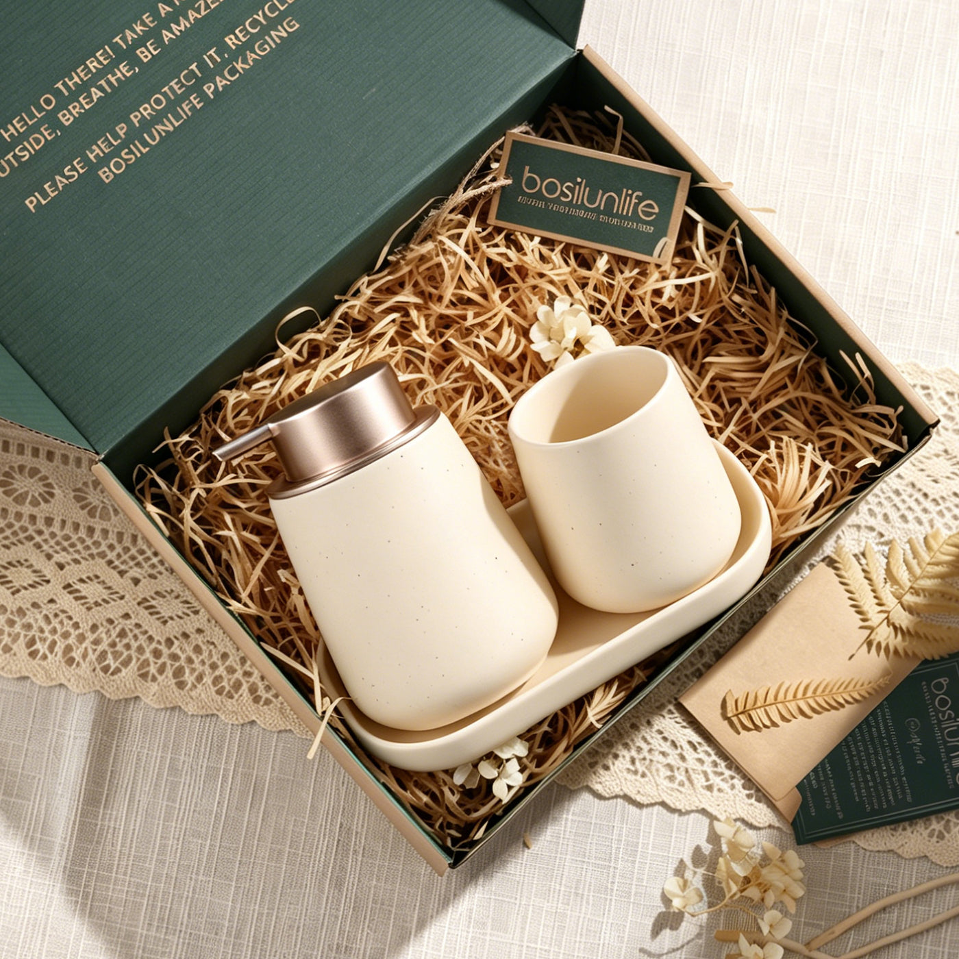 BosilunLife Modern 3‑Piece Foaming Bathroom Set Recycled Eco‑Clay