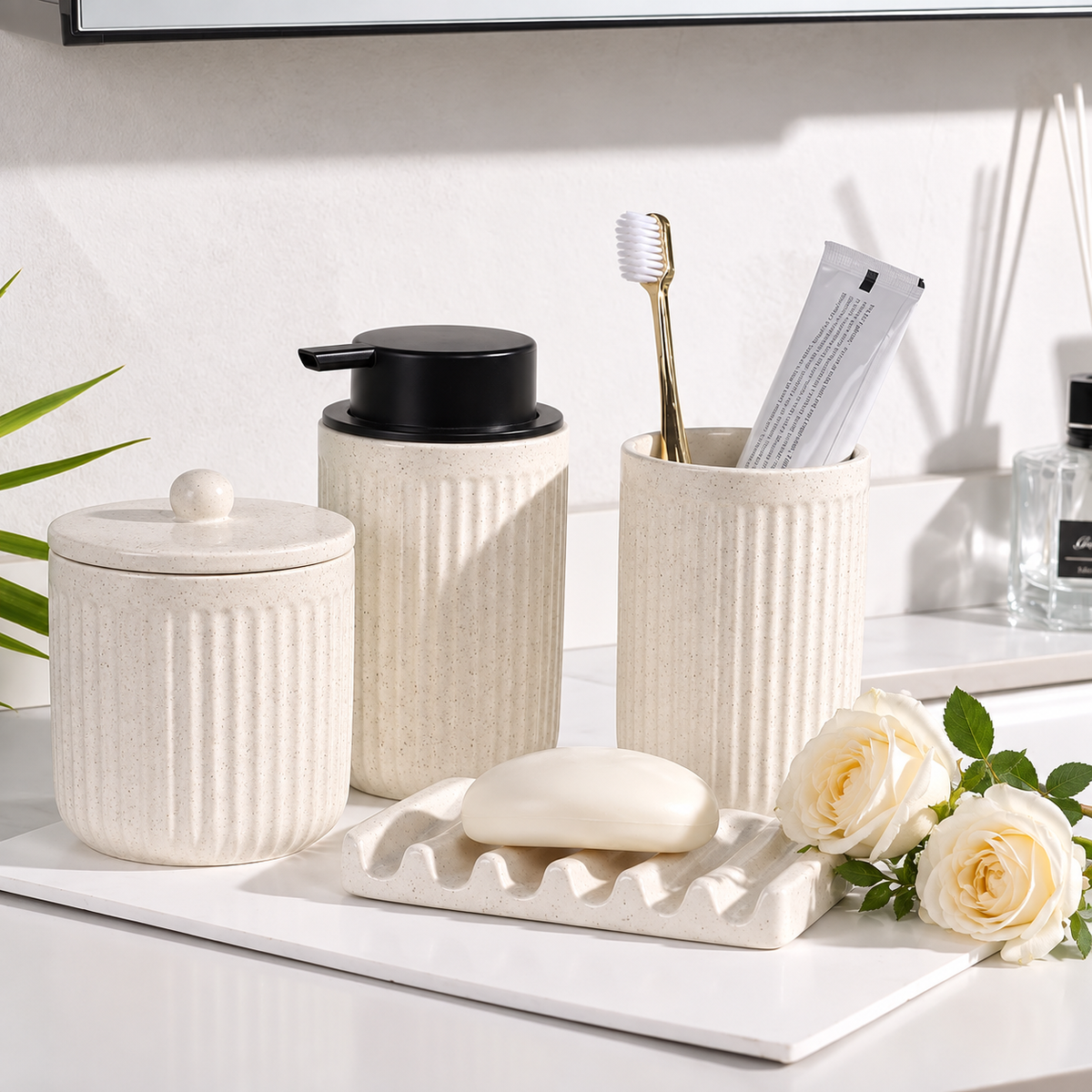BosilunLife Pockmark Foaming Bathroom Set 4-Piece Recycled RebornClay™