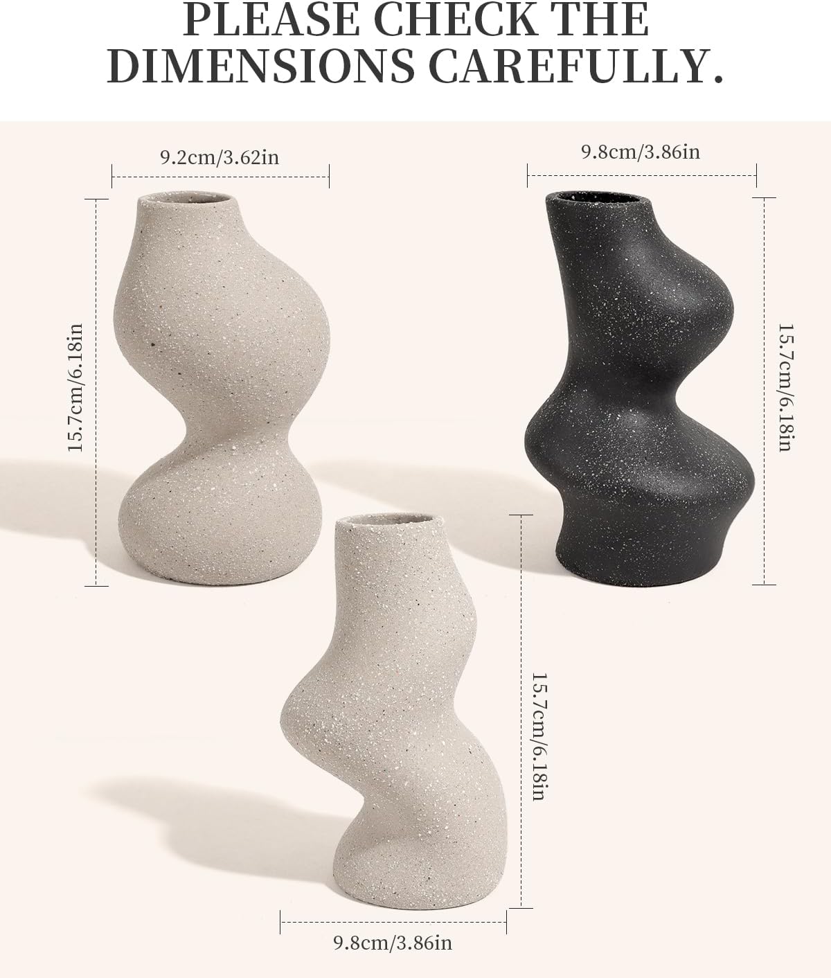 BosilunLife Wabi-Sabi Flower Vases Set of 3 Recycled Eco-Clay