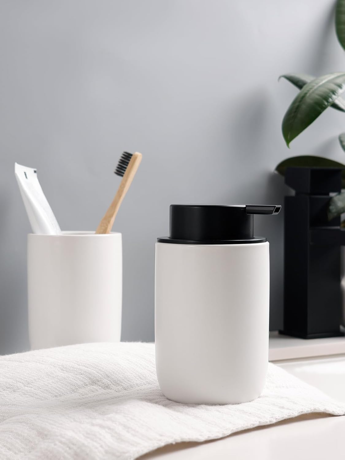 Bosilunlife Liquid Slim Soap and Toothbrush Holder Set Recycled Eco-Clay