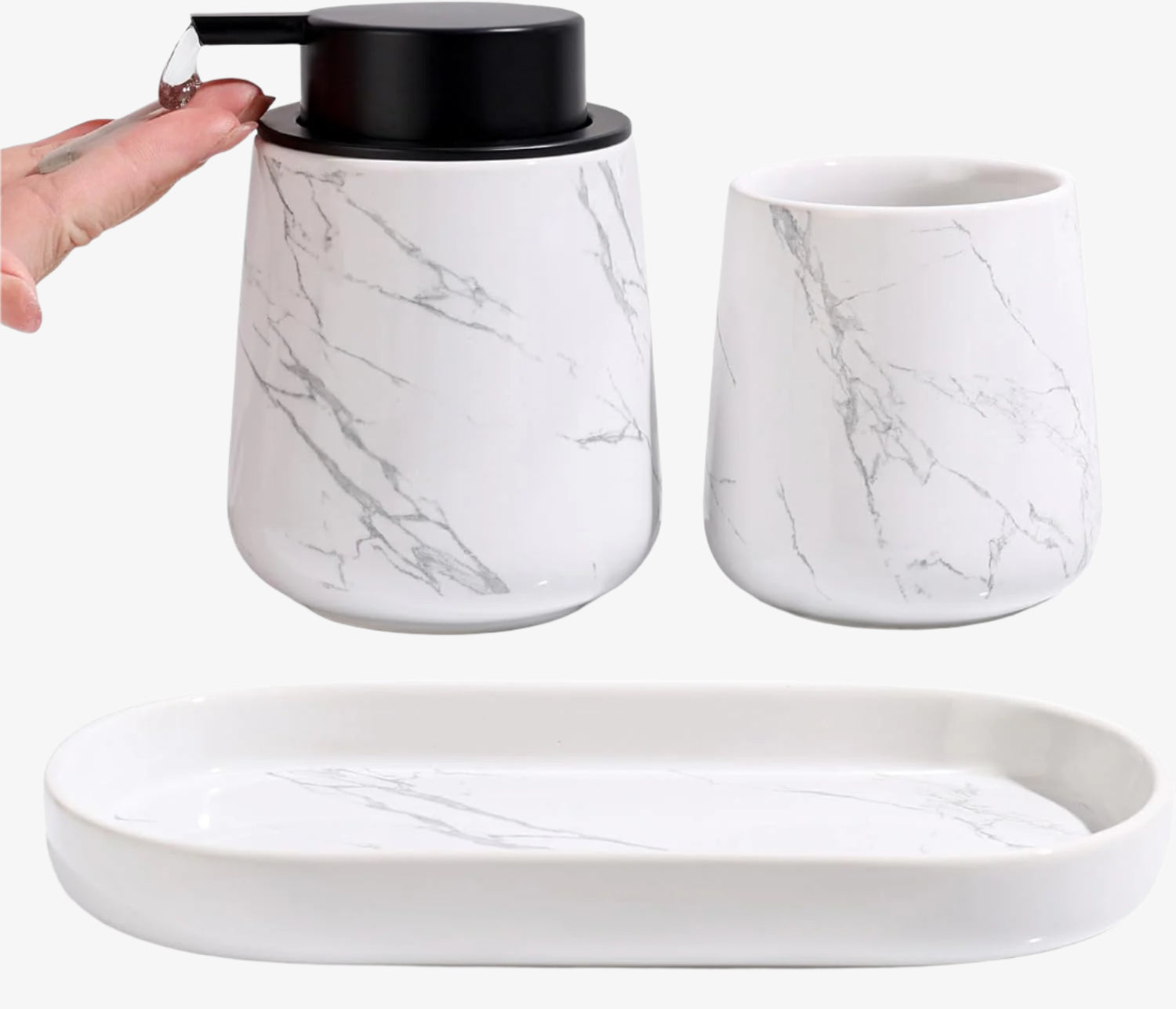 BosilunLife Marmor 3-teiliges Badezimmer-Set, recycelte Keramik, Öko-Ton