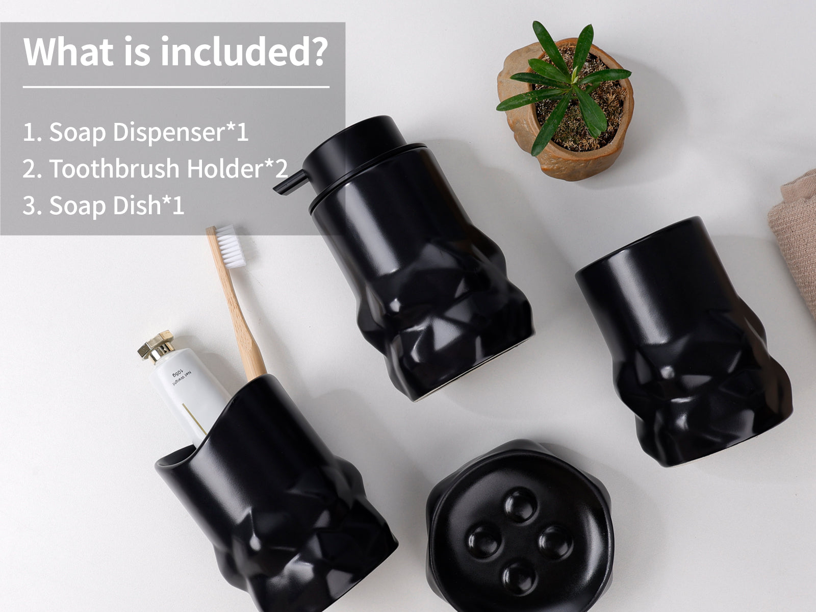 BosilunLife Modern Ceramic Diamond-Shaped Bathroom 5-Piece Set