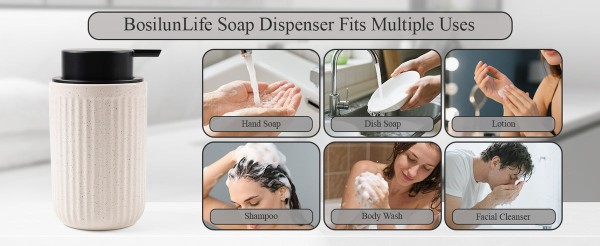 BosilunLife Pockmark Foaming Soap Dispenser 12 oz  Recycled RebornClay™ Beige