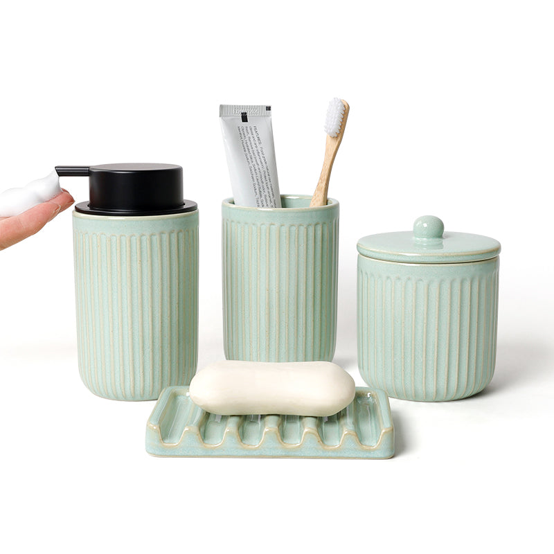BosilunLife Light Green Pockmark Foaming Bathroom Set 4-Piece Recycled RebornClay™