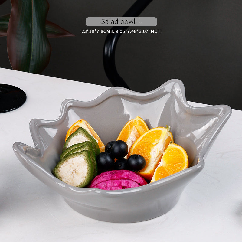 grey salad bowl with fruit