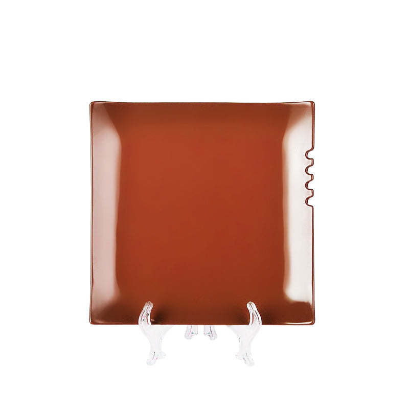 Medium size brownish red square ceramic dinner plate