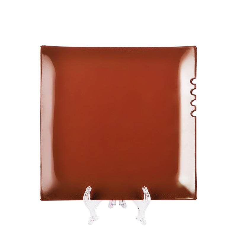 Large brownish red square ceramic dinner plate