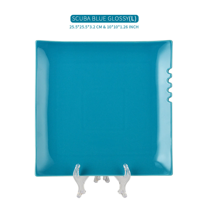 Blue Square Ceramic Dinner Plate Size Description