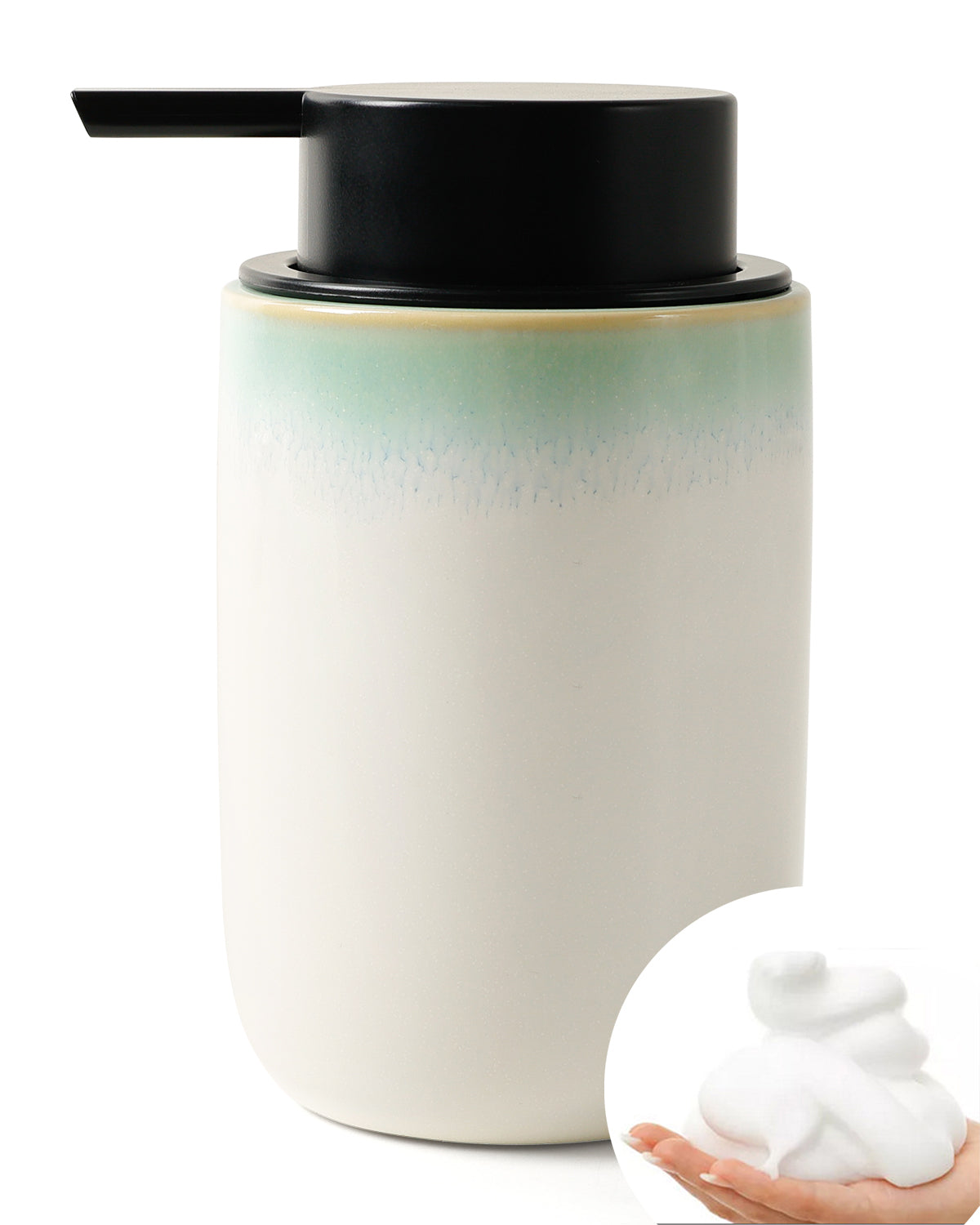 BosilunLife Slim Foaming Soap Dispenser Recycled RebornClay™ 12 oz White With Blue