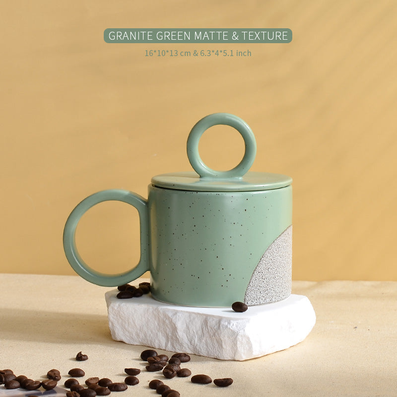Bosilunlife Nordic Moments Mug With Lid + Bubble Glaze/Round Handle