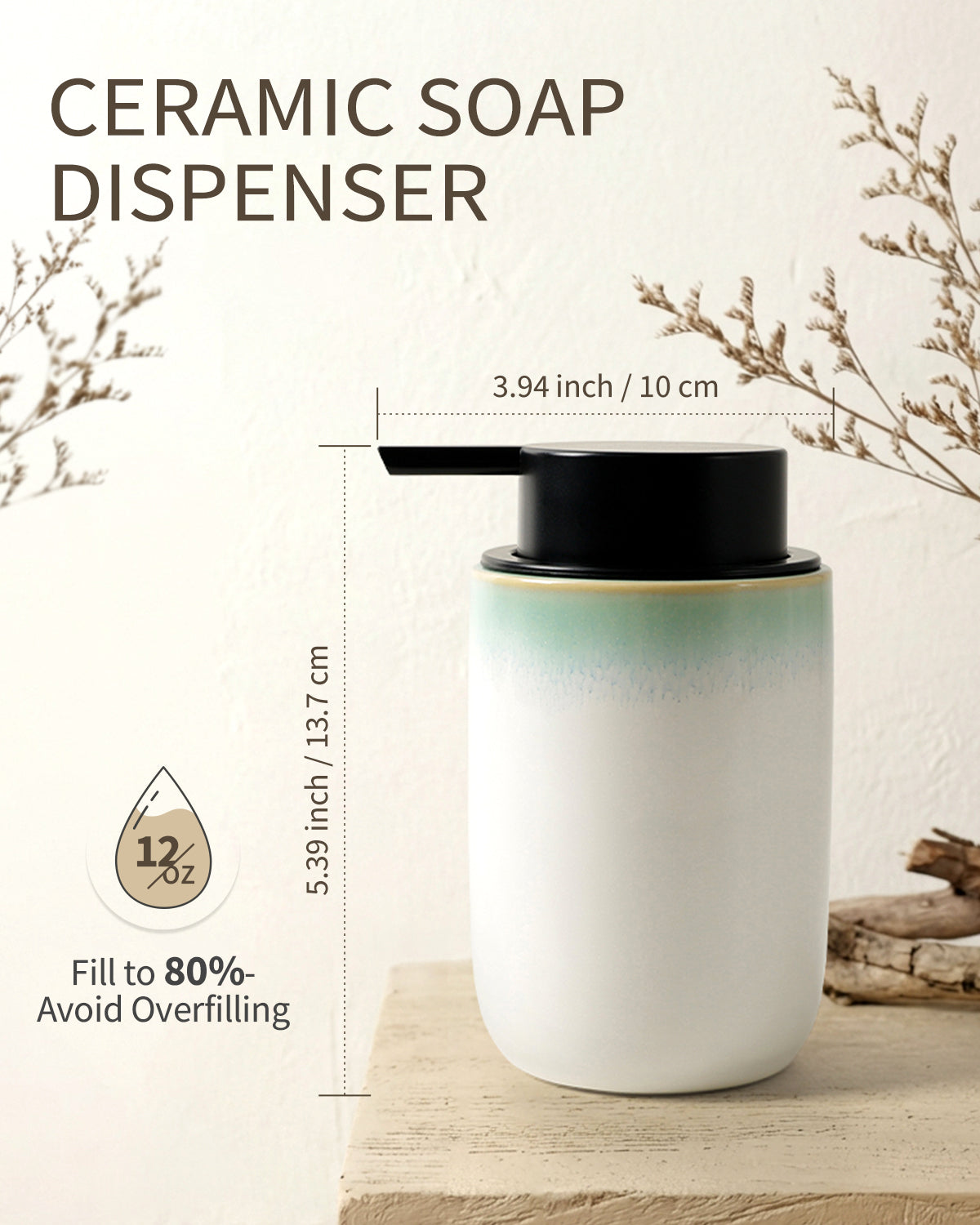 BosilunLife Slim Foaming Soap Dispenser Recycled RebornClay™ 12 oz White With Blue