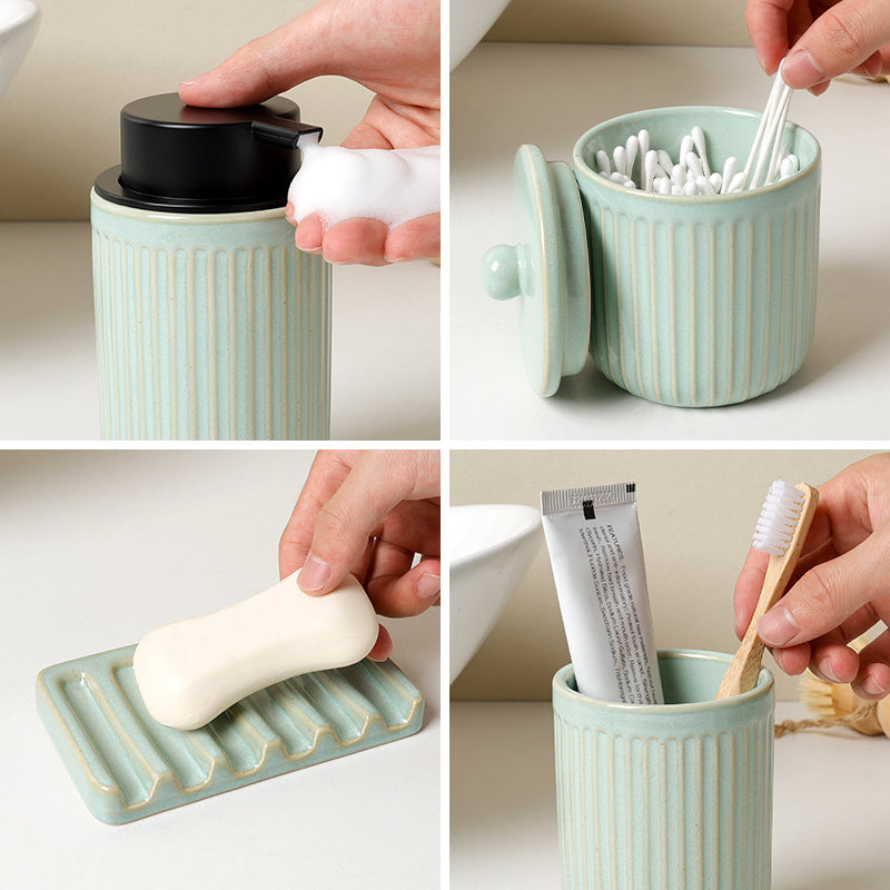 BosilunLife Light Green Pockmark Foaming Bathroom Set 4-Piece Recycled RebornClay™