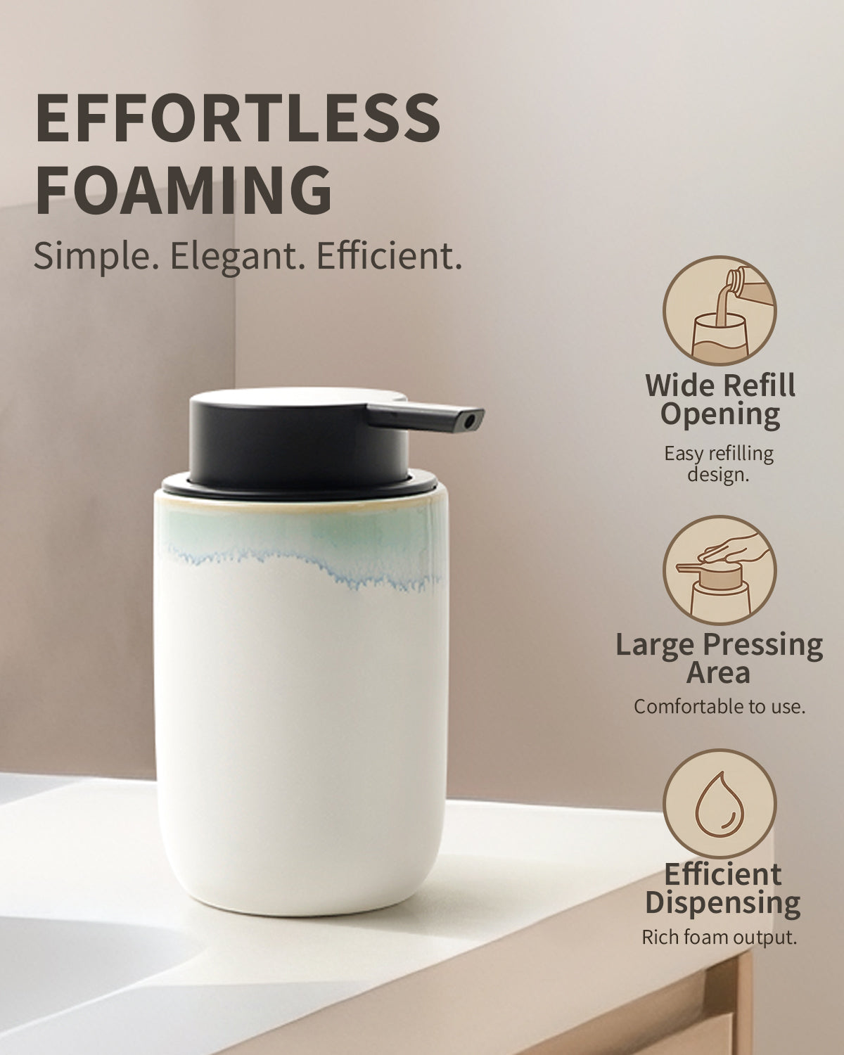 Distributeur de savon moussant mince BosilunLife en argile écologique recyclée, 355 ml (12 oz).