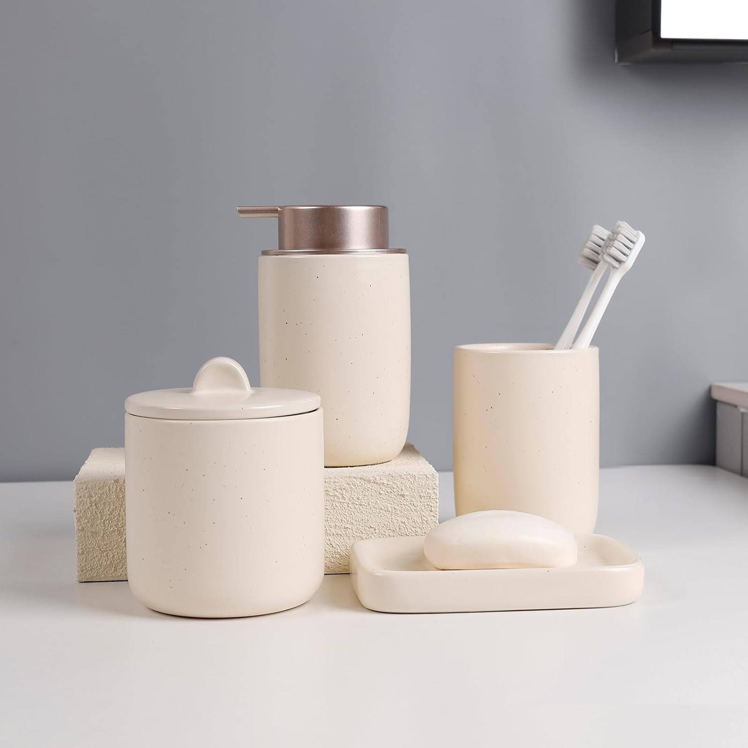 BosilunLife Apricot 4-teiliges Badezimmer-Set aus recycelter Keramik, Öko-Ton