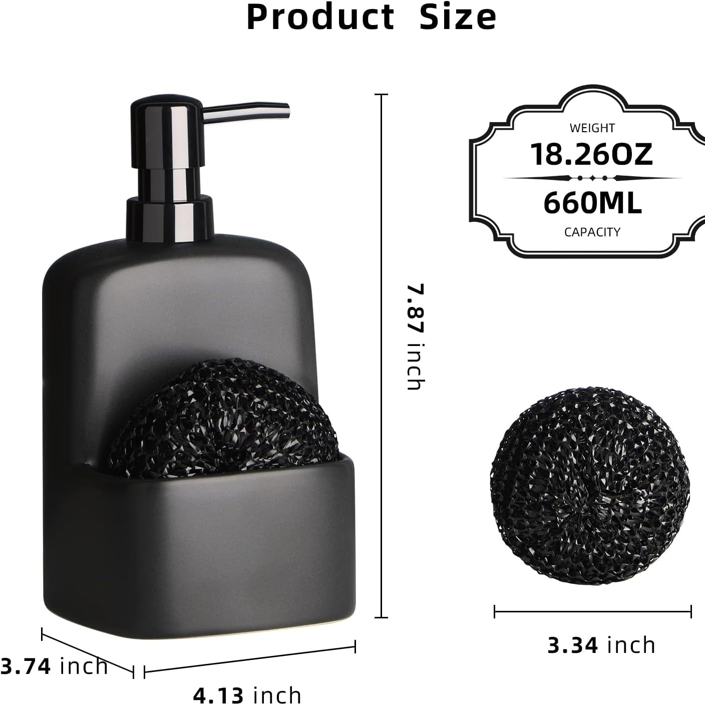 BosilunLife Soap Dispenser with Sponge Holder Liquid Recycled Ceramic Eco-Clay