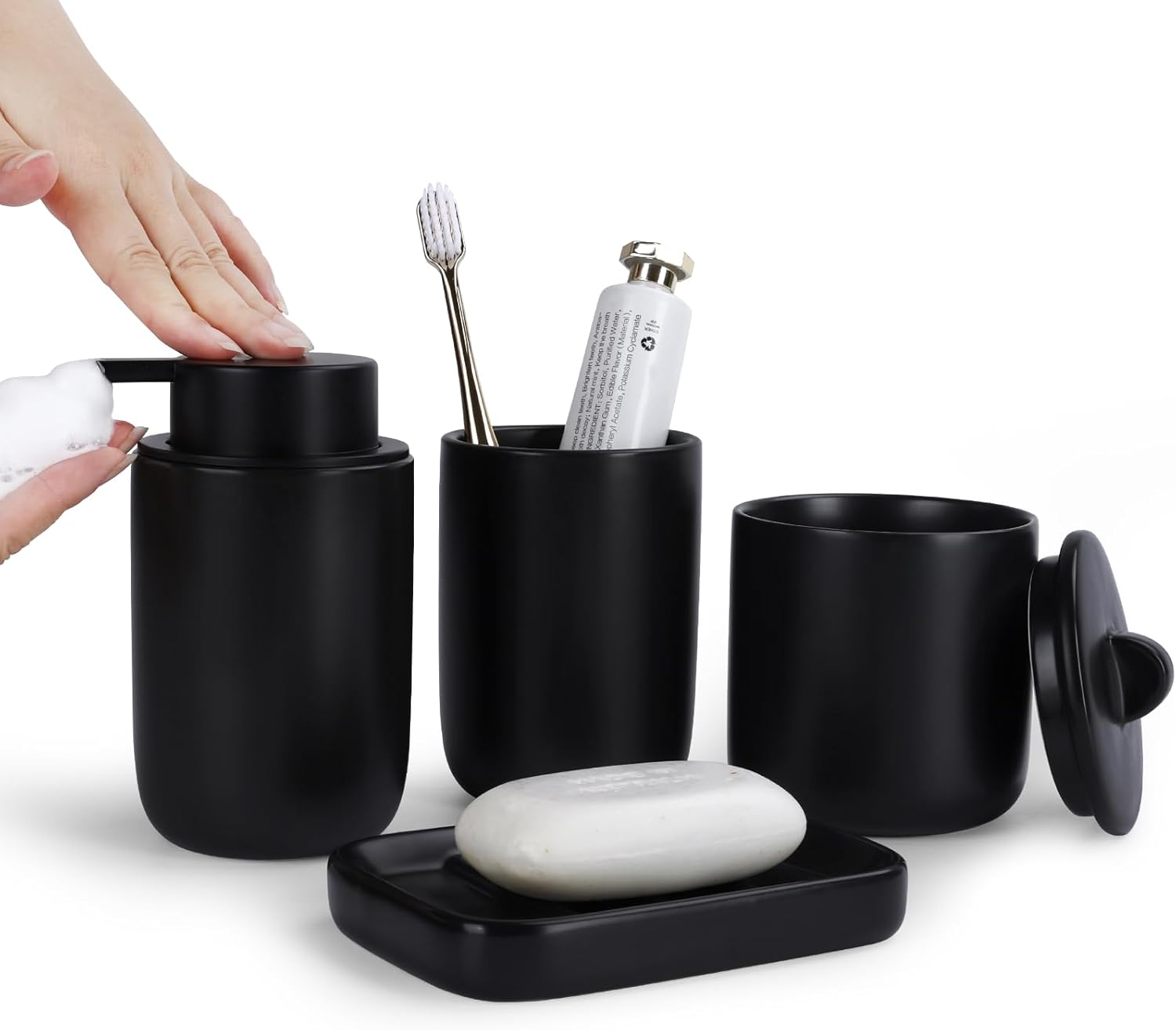 Matte Black 4-Piece Bathroom Set Sustainable Ceramic Foam