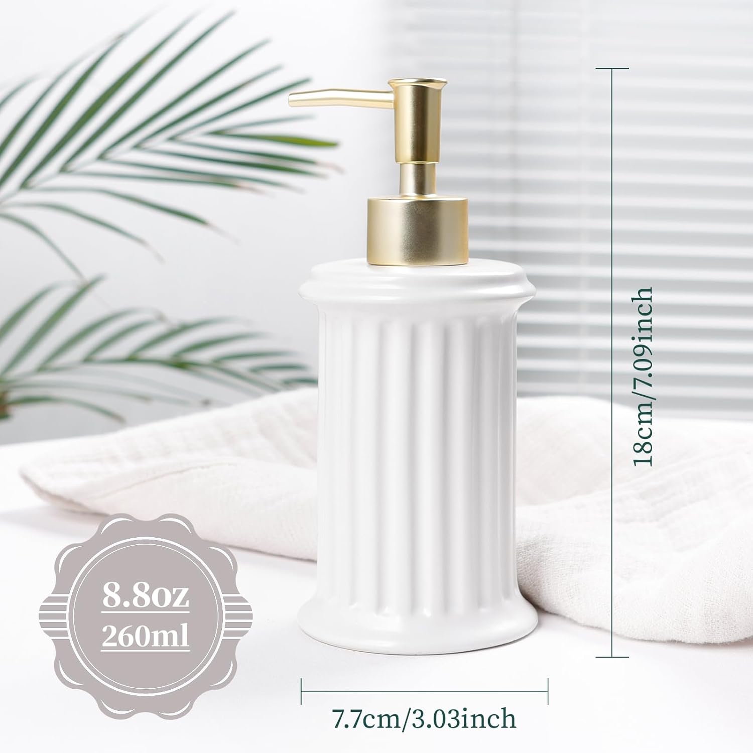 BosilunLife Roman Column Soap Dispenser White Recycled Ceramic Eco-Clay